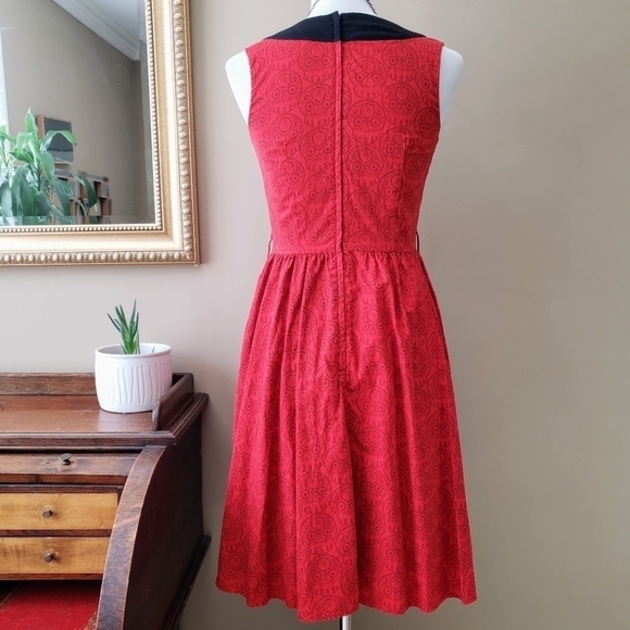 Modcloth Folter Sugar Skull Red Pin Up Sleeveless Fit Flare Dress Day of Dead S - Picture 5 of 8